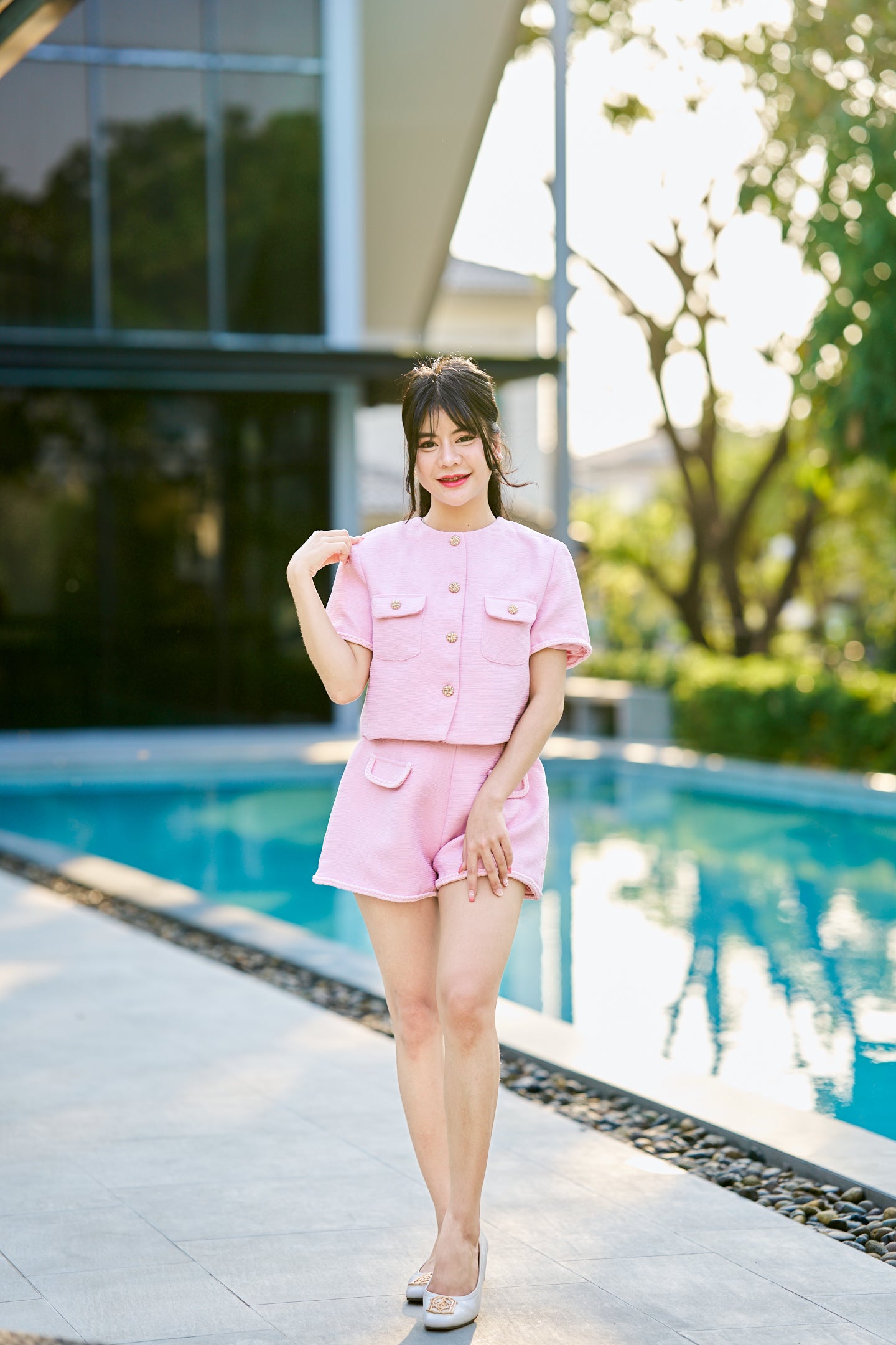 Tranali Barbiecore Pink Tweed 2-Piece Set-TR021
