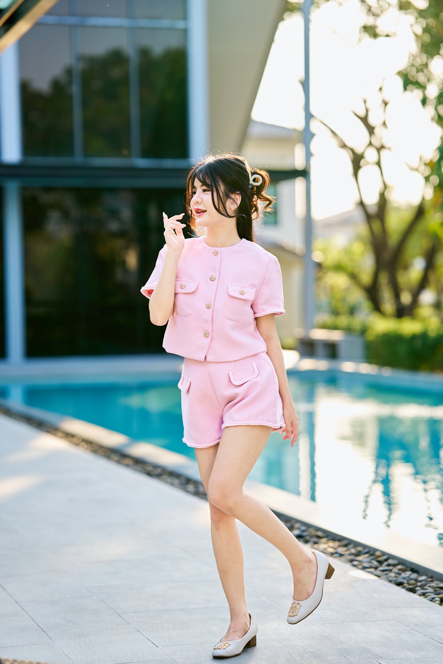 Tranali Barbiecore Pink Tweed 2-Piece Set-TR021