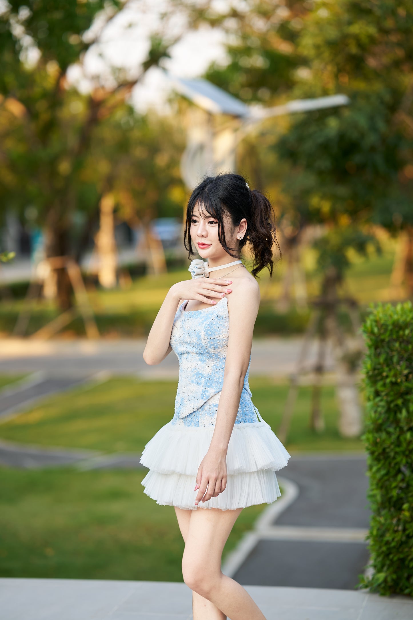 NINISESI Icy Blue Sequin Corset Dress with Tulle Skirt-NS001