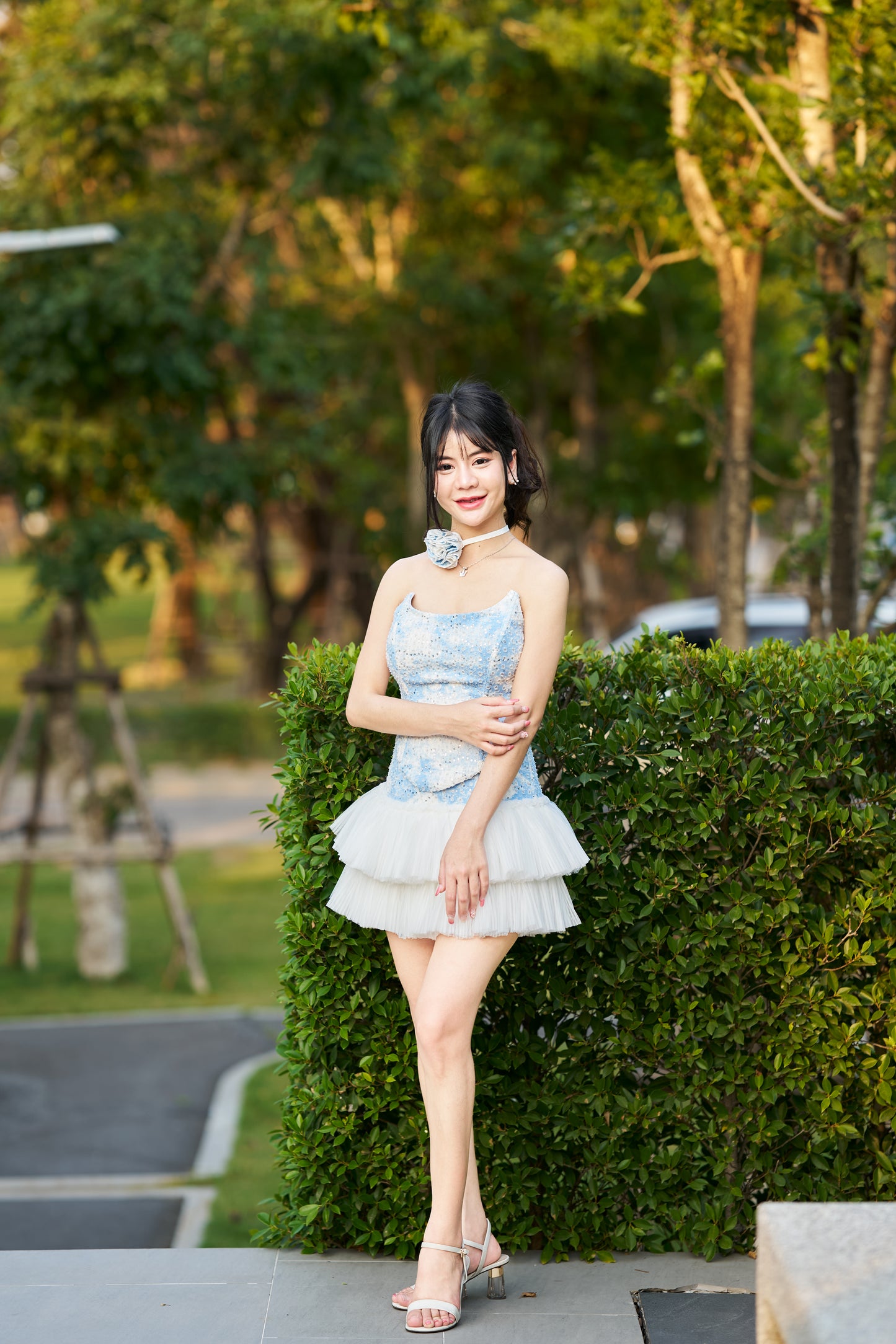 NINISESI Icy Blue Sequin Corset Dress with Tulle Skirt-NS001