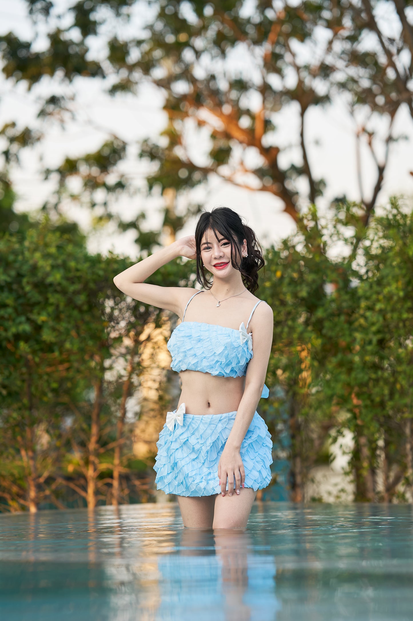 Laneci Sky Blue Ruffle Two-Piece Set-LC006