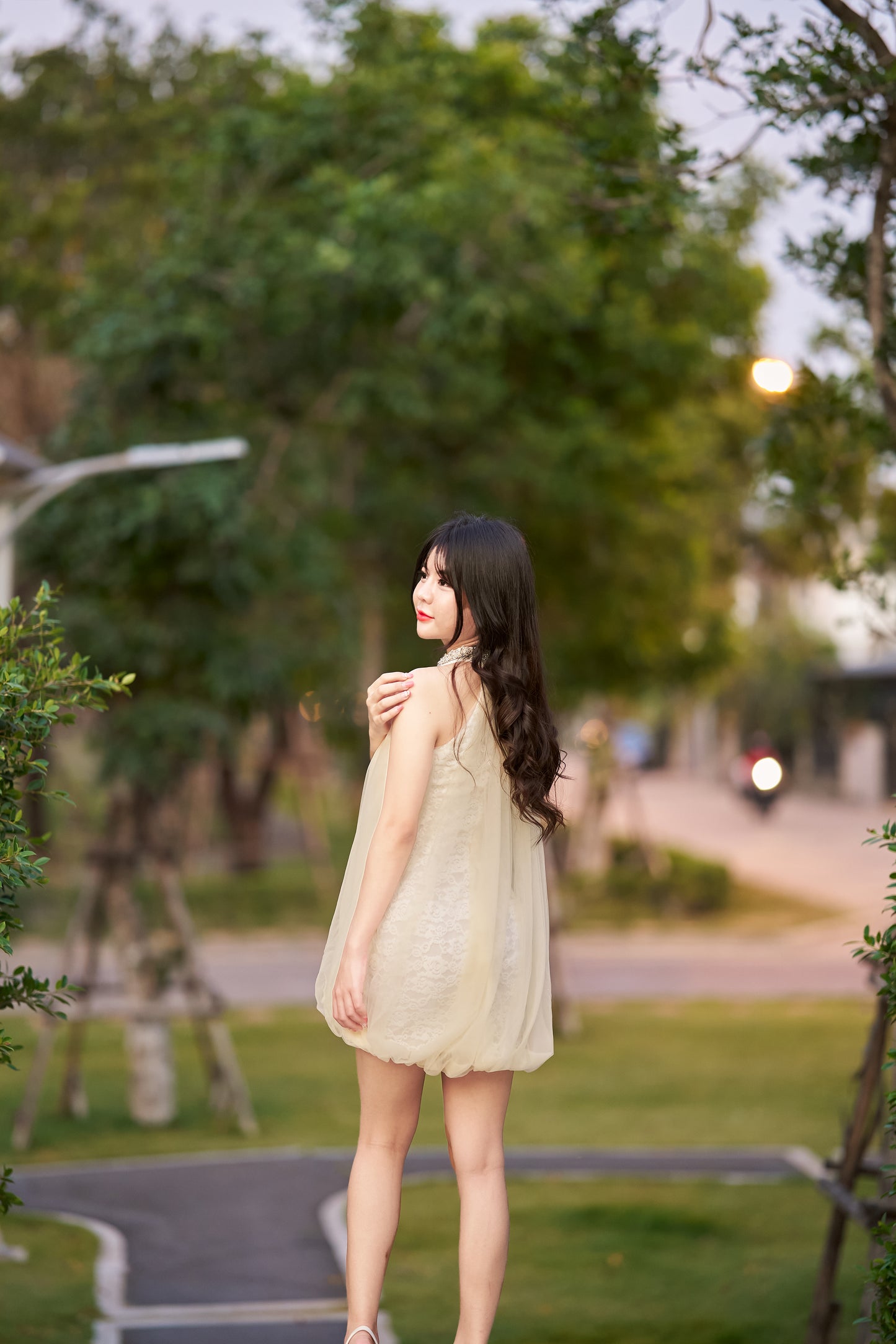มินิเดรสคอสูงสีแชมเปญ Tranali-TR009