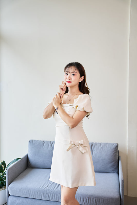 Zamy Mini Bow Cream Dress - ZM012
