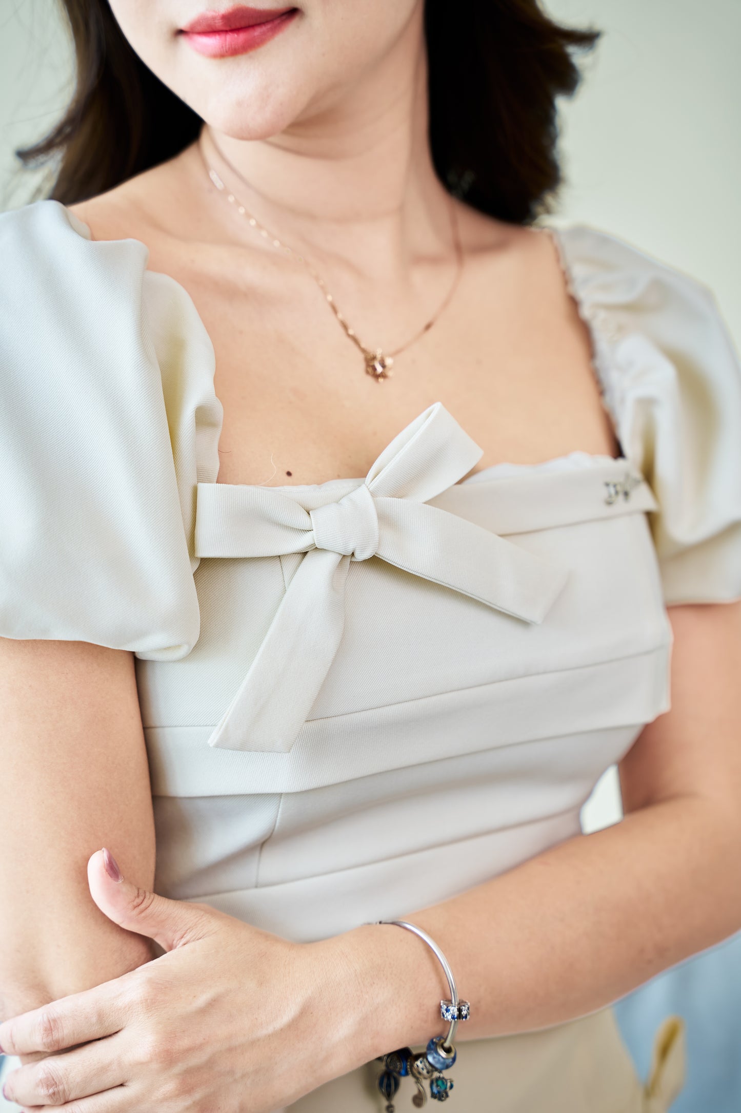 Zamy Mini Bow Cream Dress - ZM012