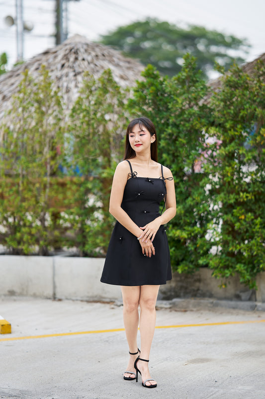 Zamy Bow-Tie Strap Mini Dress Black/White - ZM014/ZM013