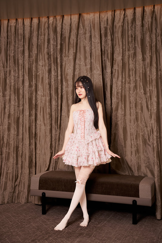 Laneci Floral Lace-Up Corset Mini Dress-LC003