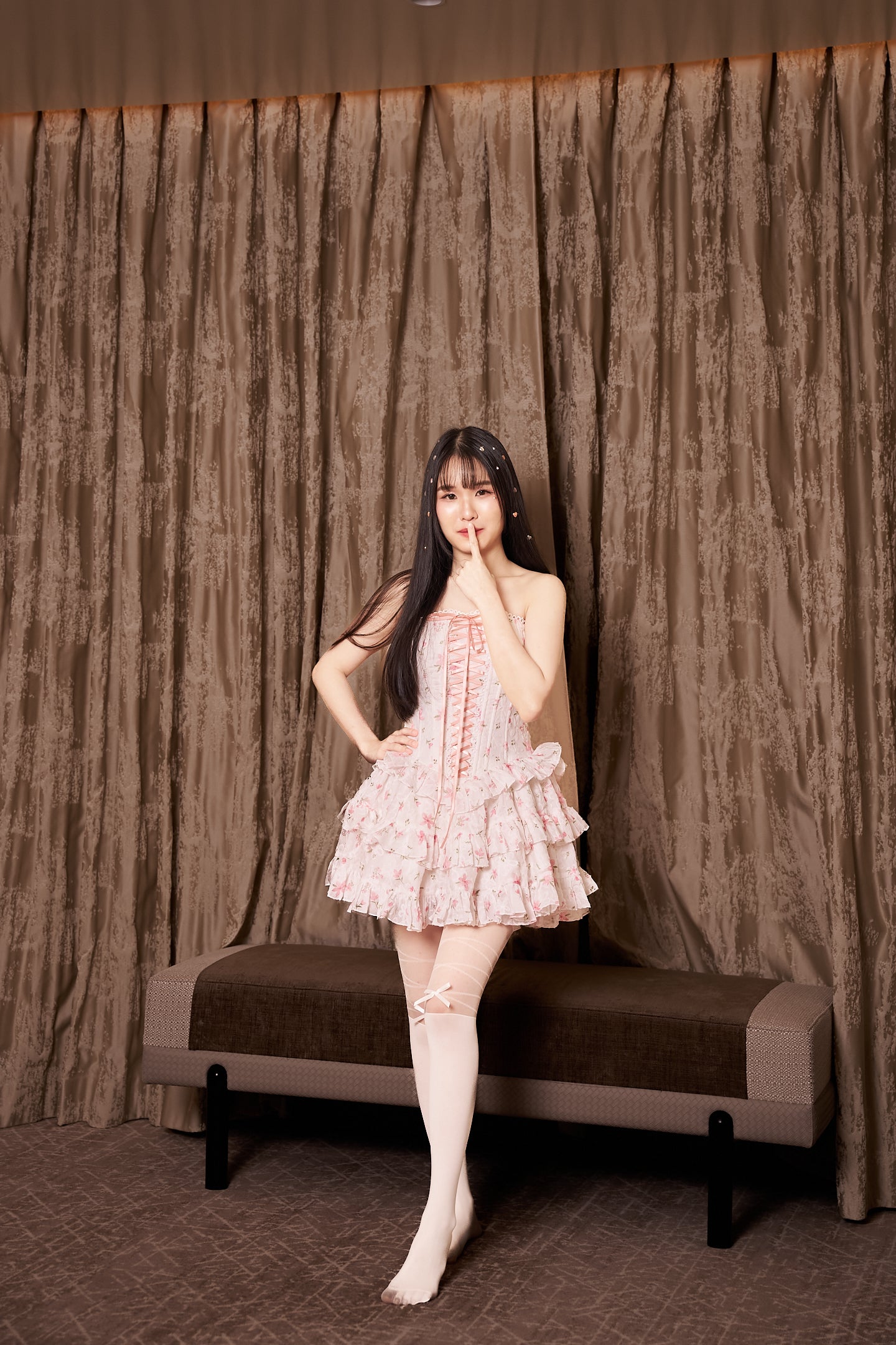 Laneci Floral Lace-Up Corset Mini Dress-LC003