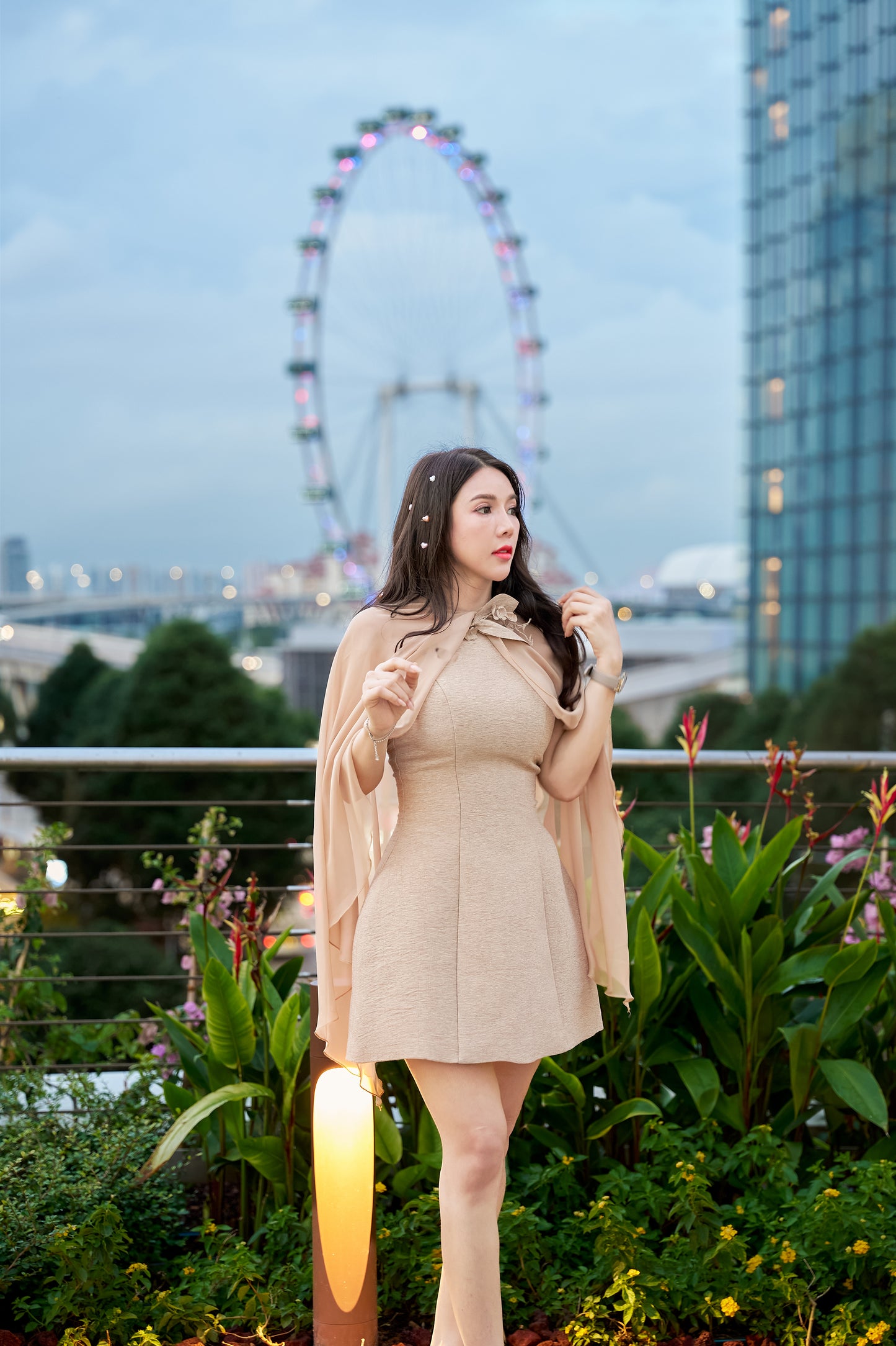 Tranali Cape Mini Dress with Floral Bow Detail - TR016/TR019/TR013