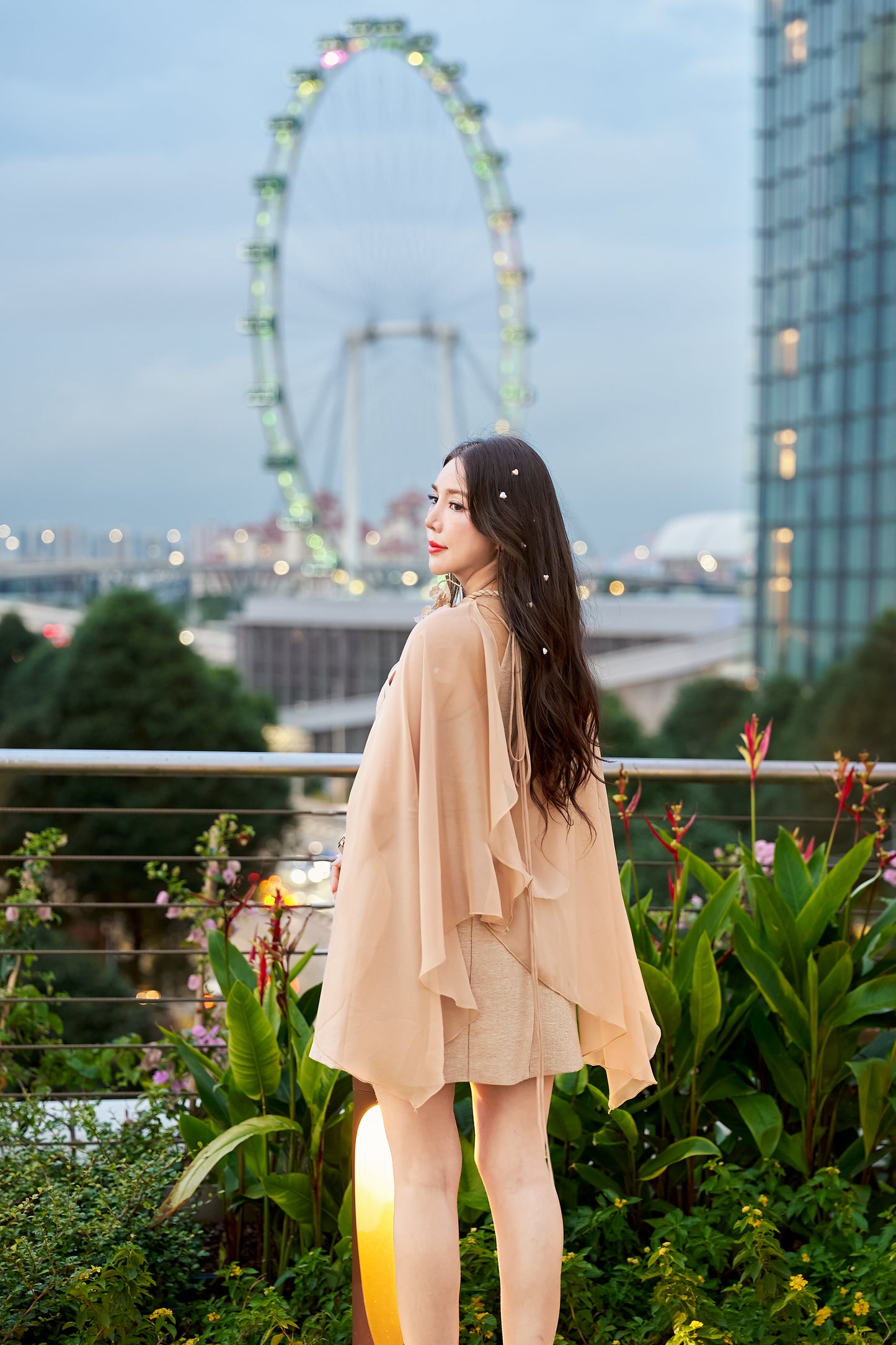 Tranali Cape Mini Dress with Floral Bow Detail - TR016/TR019/TR013