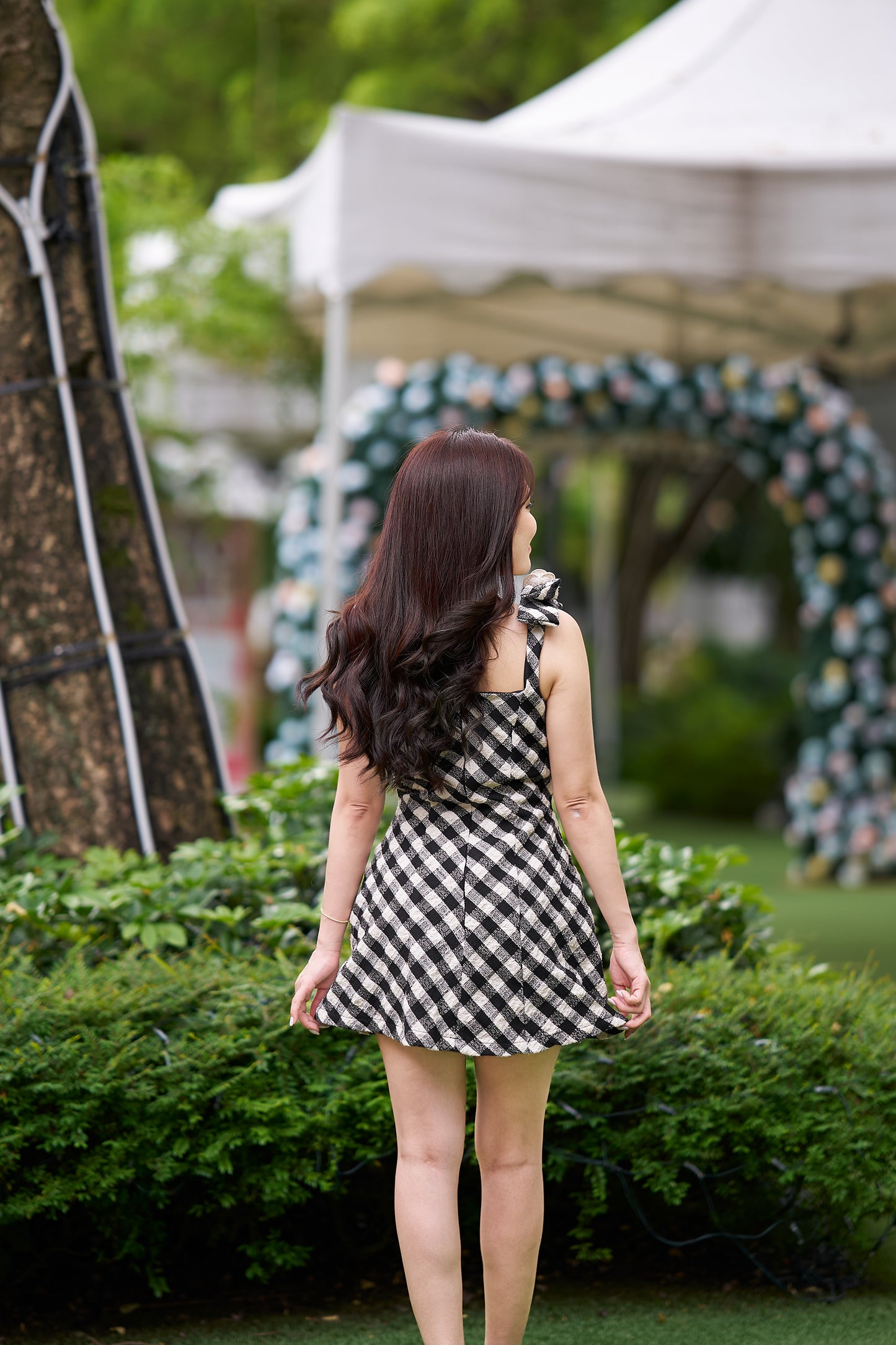 Tranali Checkered Rose Strap Mini Dress - TR011