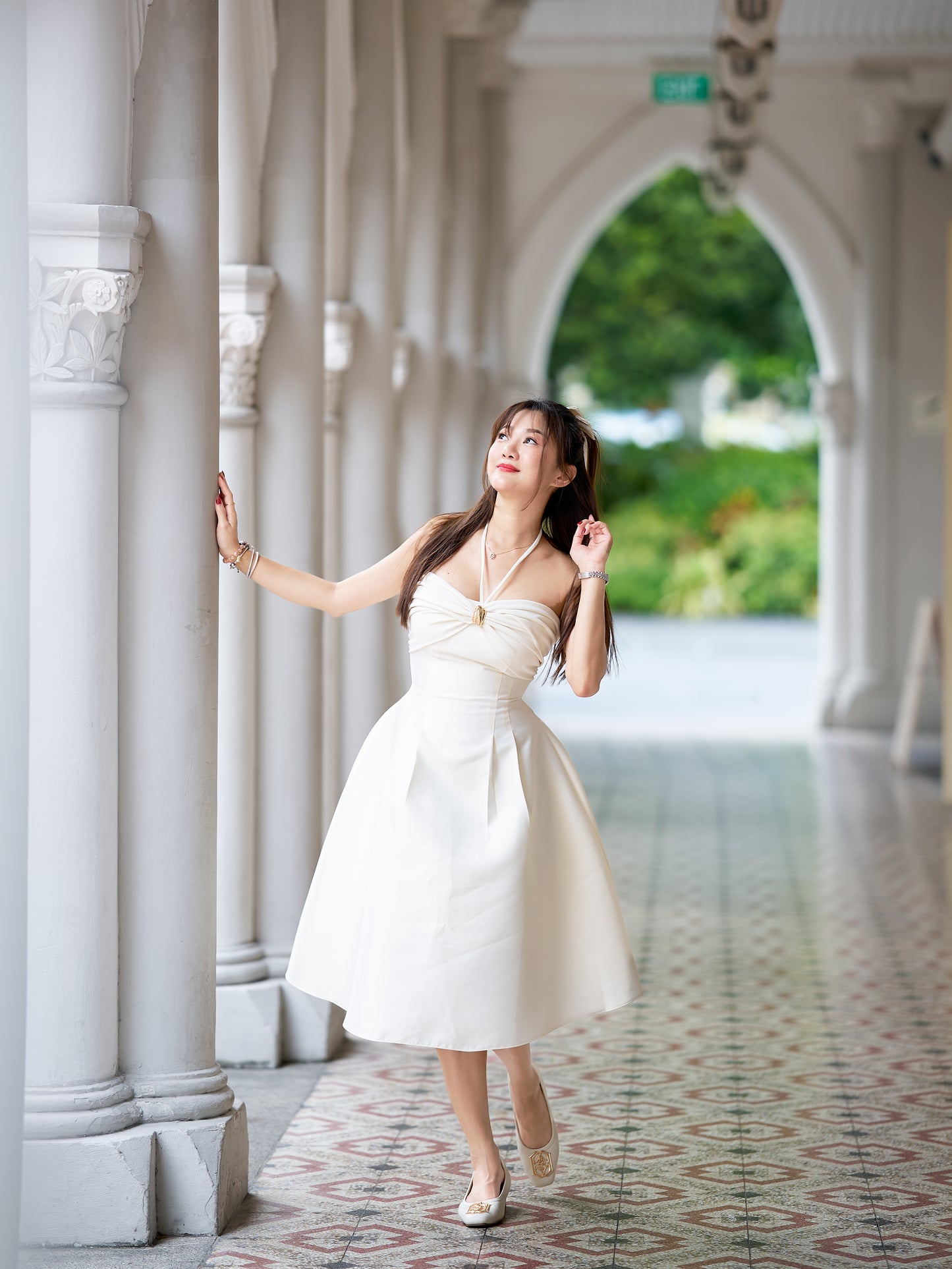 Zamy Ivory Off-Shoulder Cross-Wrap Midi Dress-ZM003