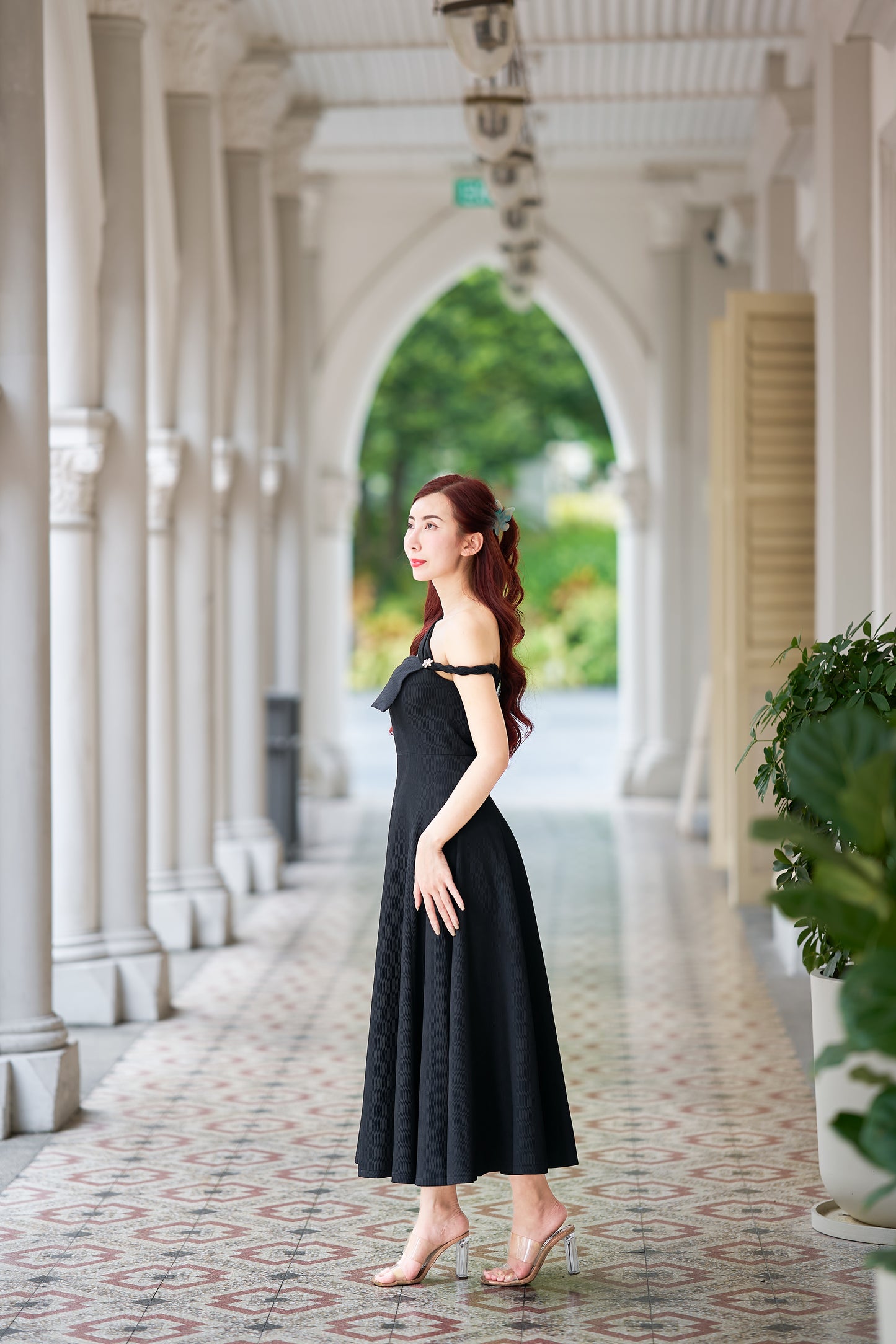 Flane Elegant Black Off-Shoulder Midi Dress - FL006