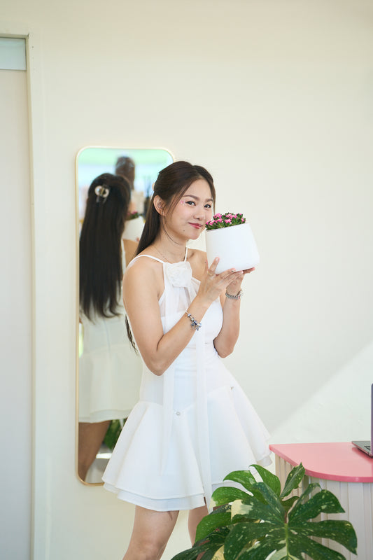 Flane White Bow Halter Flare Mini Dress - FL001