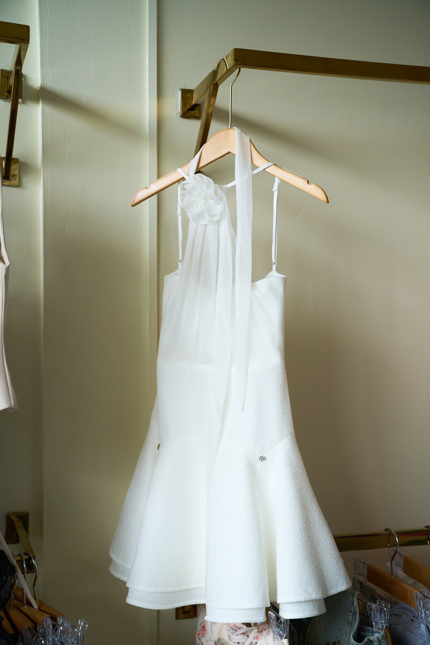 Flane White Bow Halter Flare Mini Dress - FL001