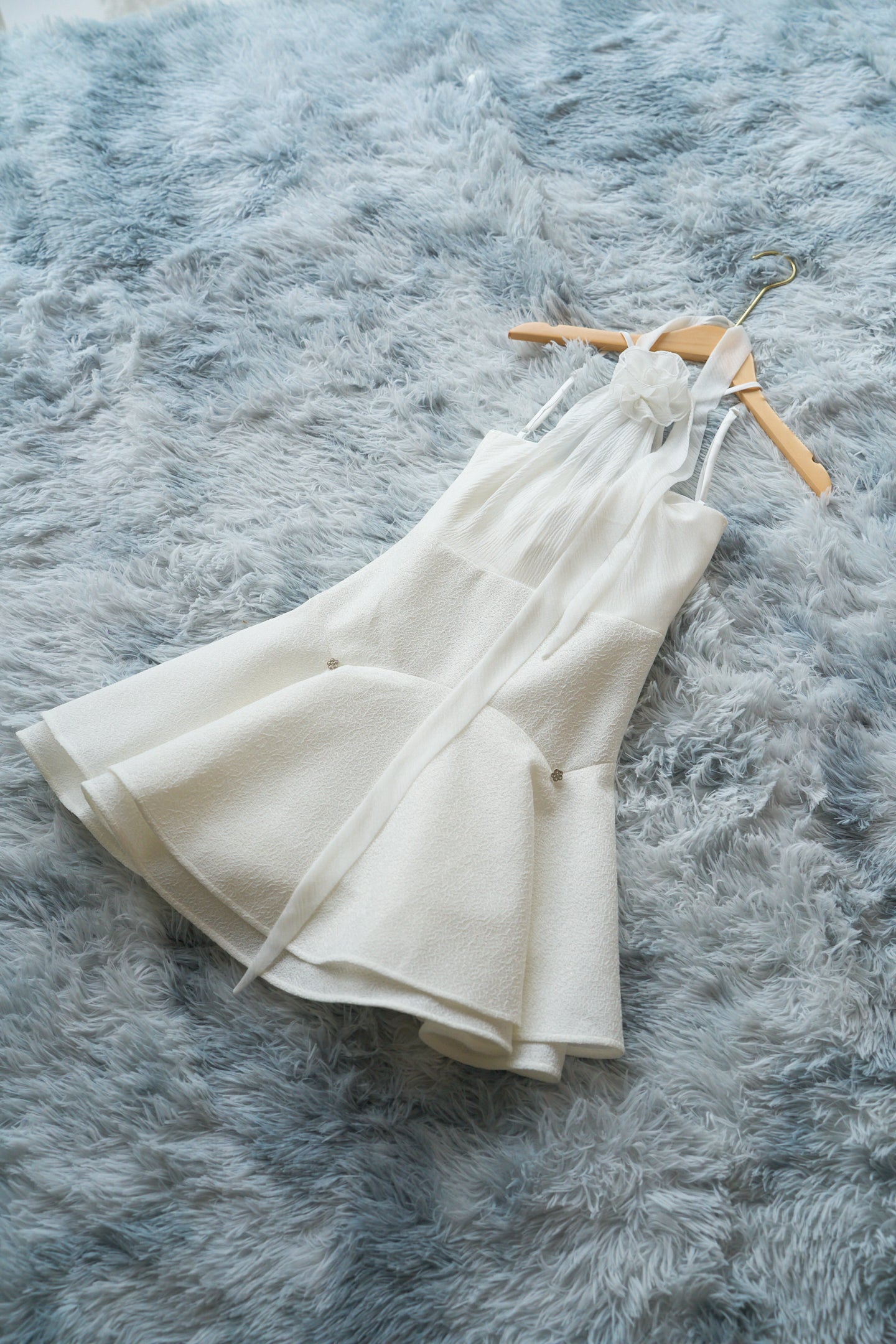 Flane White Bow Halter Flare Mini Dress - FL001