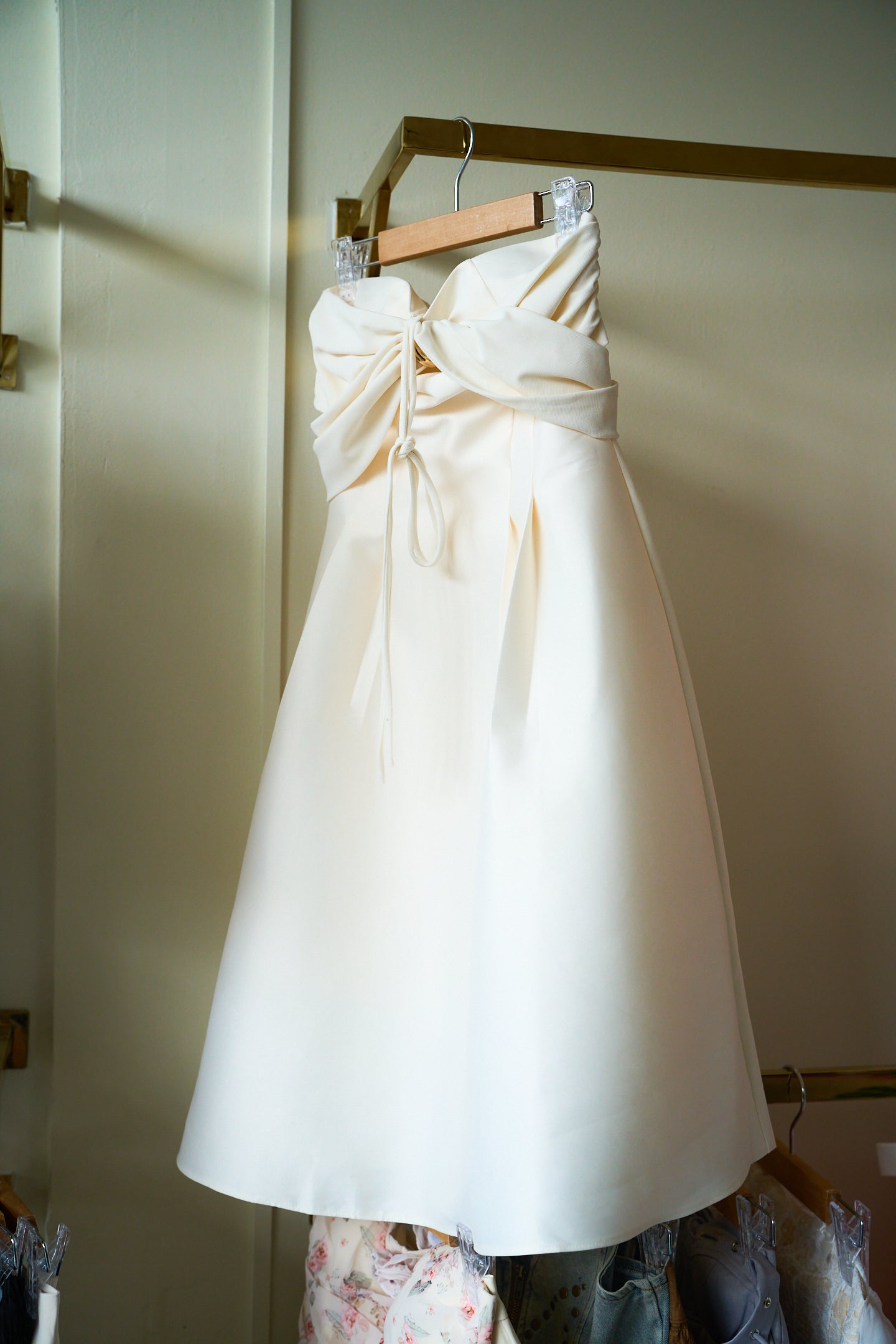 Zamy Ivory Off-Shoulder Cross-Wrap Midi Dress-ZM003