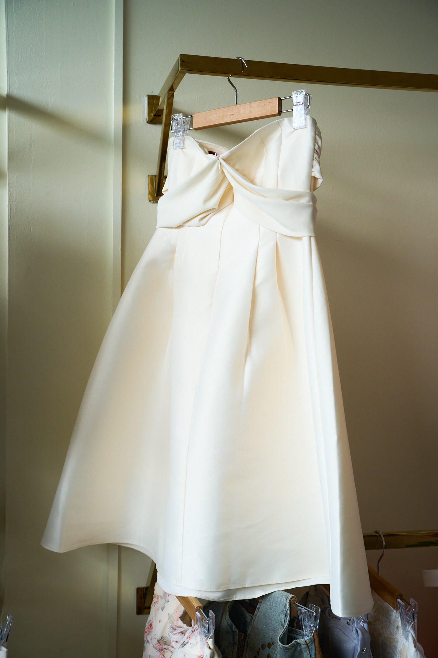 Zamy Ivory Off-Shoulder Cross-Wrap Midi Dress-ZM003
