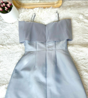 Zamy Grey-Blue Off-Shoulder Bow Mini Dress - ZM006